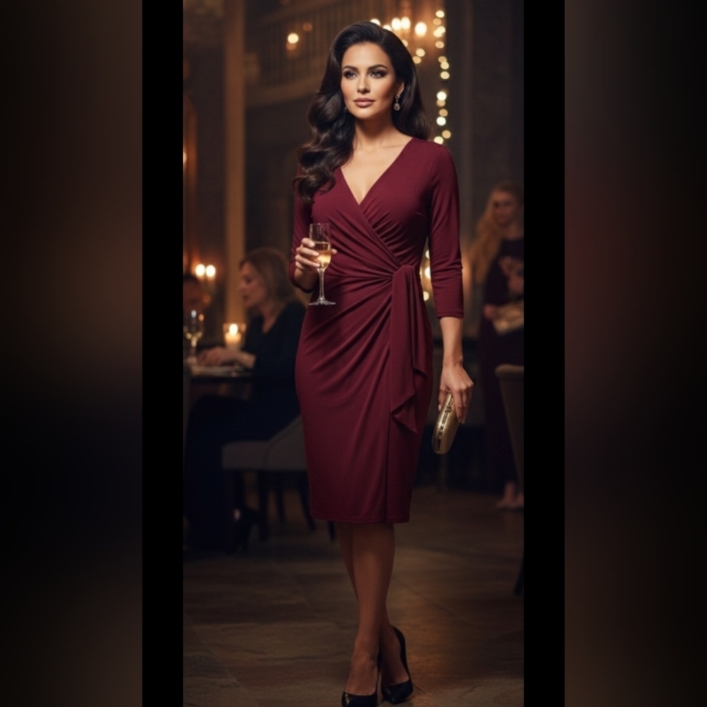 Frank Lyman Design Elegant Burgundy Long Sleeve Dress